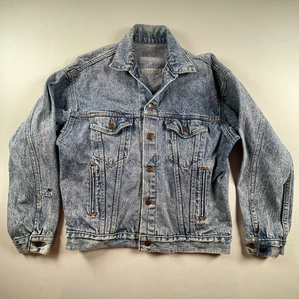 Vintage Levi's Denim Jacket Distressed‎ Trucker Mens Stonewash Blue Distressed - Picture 7 of 11